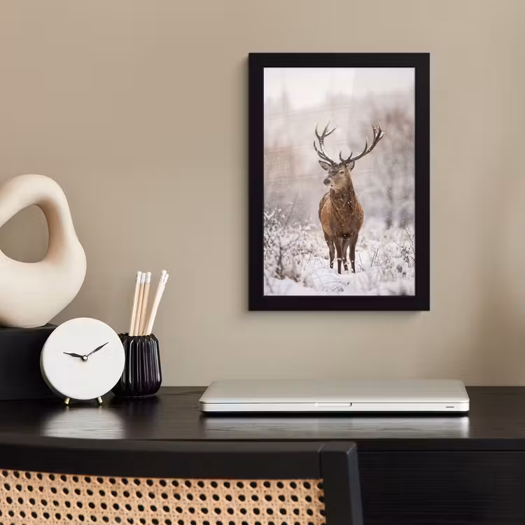 Poster met lijst - Edelhert - Bos - Sneeuw - Winter - Majestueus — 3