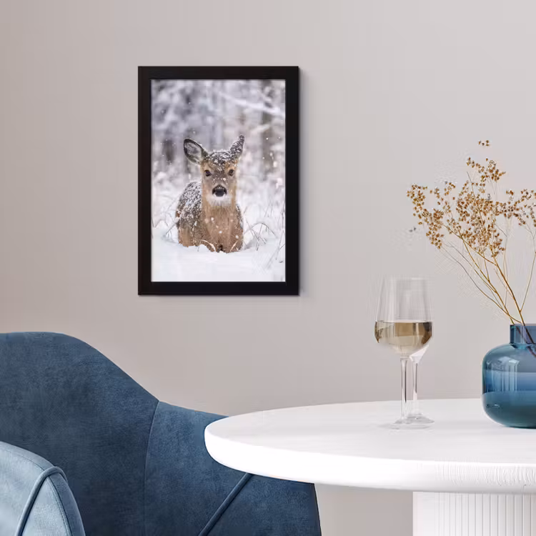 Poster met lijst - Hert - Sneeuw - Bos - Dieren - Vertederend — 2