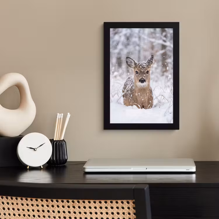 Poster met lijst - Hert - Sneeuw - Bos - Dieren - Vertederend — 3