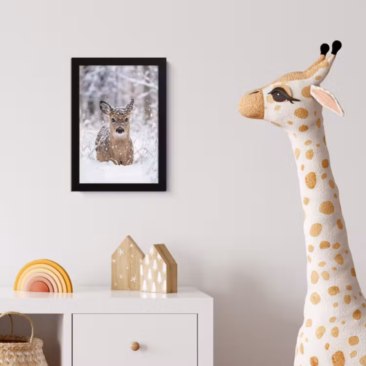 Poster met lijst - Hert - Sneeuw - Bos - Dieren - Vertederend — 5