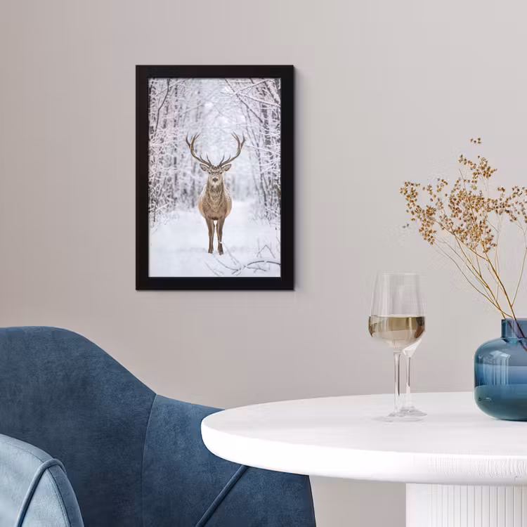 Poster met lijst - Hert - Winter - Bos - Natuur - Wit — 2