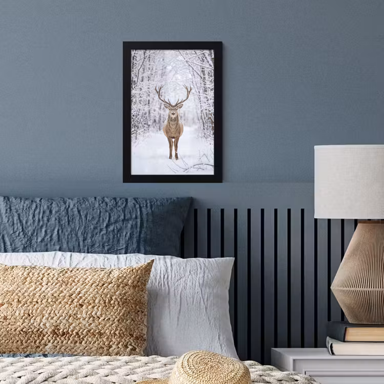 Poster met lijst - Hert - Winter - Bos - Natuur - Wit — 4