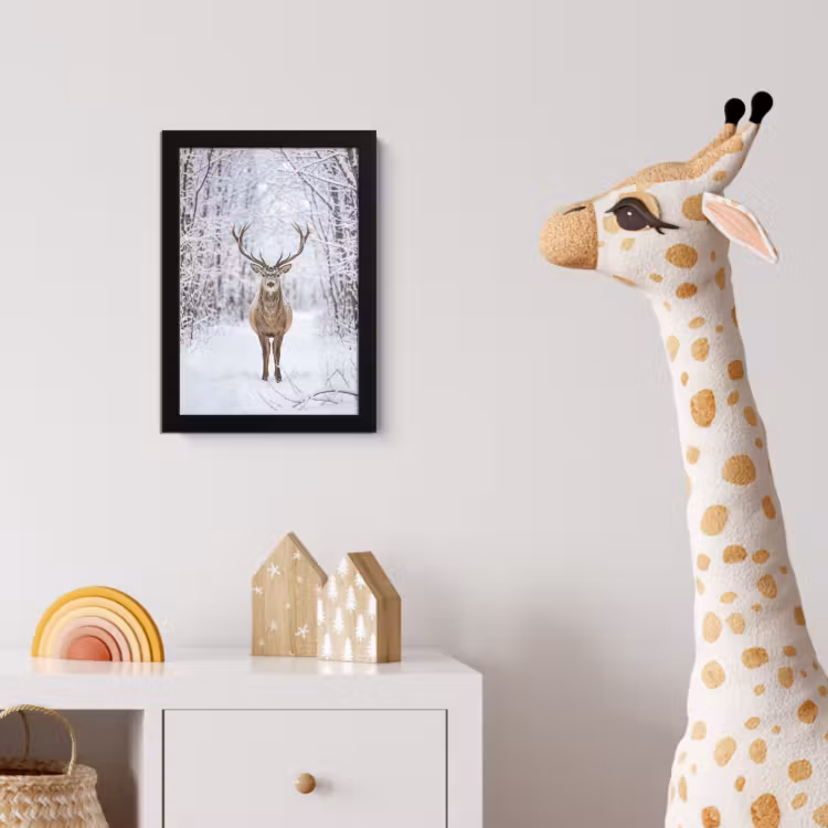 Poster met lijst - Hert - Winter - Bos - Natuur - Wit — 5