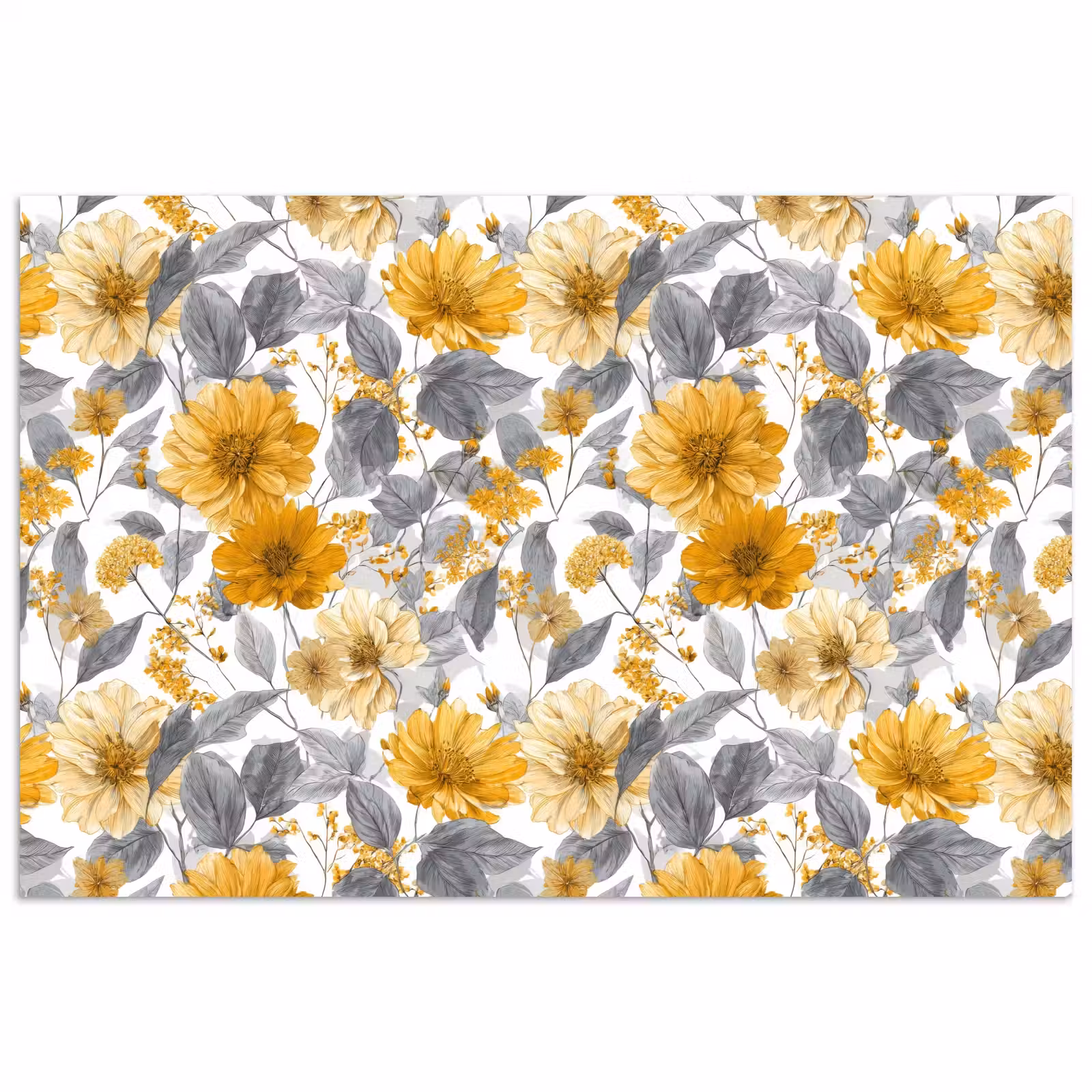 Poster - Bloemen - Botanisch - Elegant - Okergeel - Grijs — 1