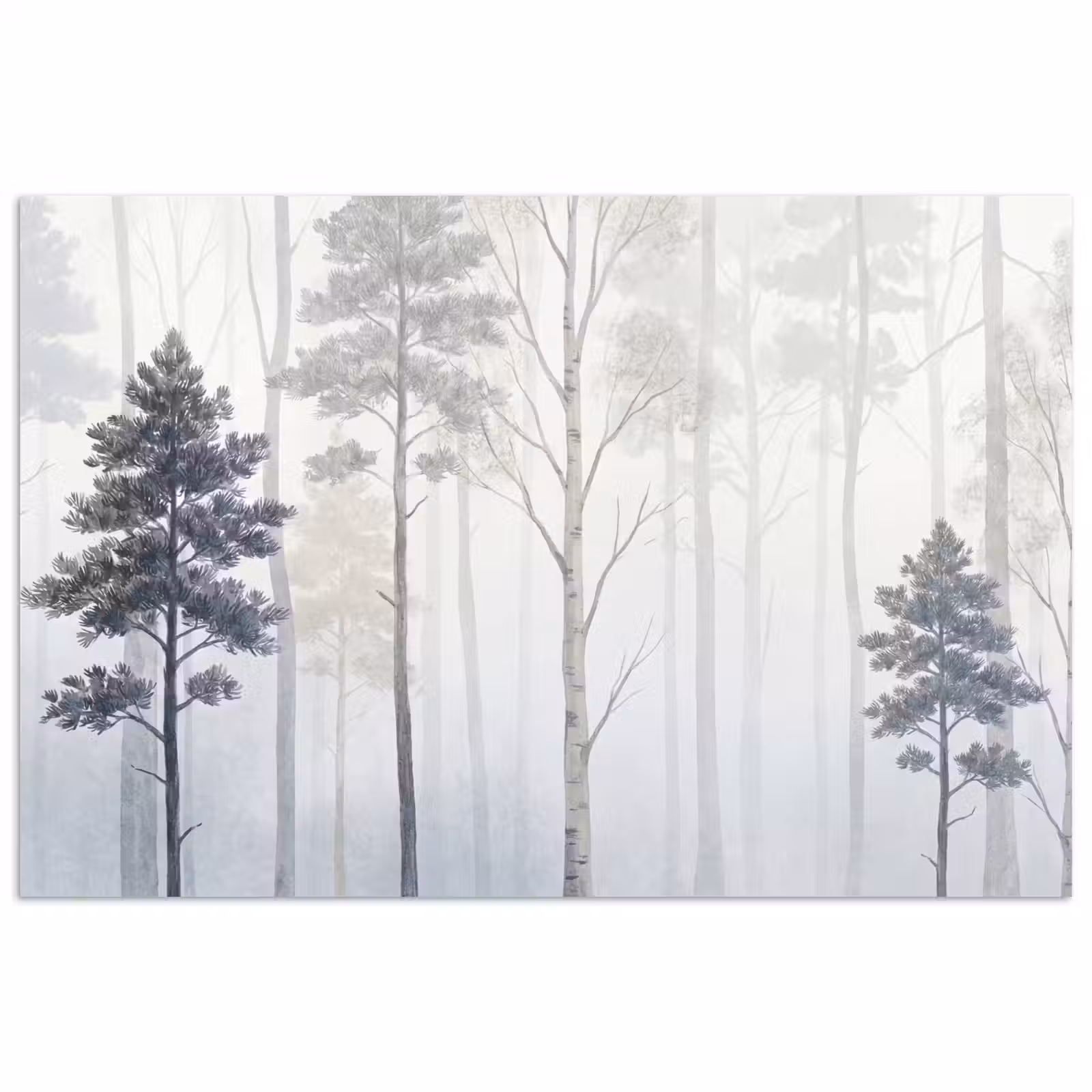 Poster - Bos - Bomen - Mist - Natuur - Illustratie - Grijs — 1