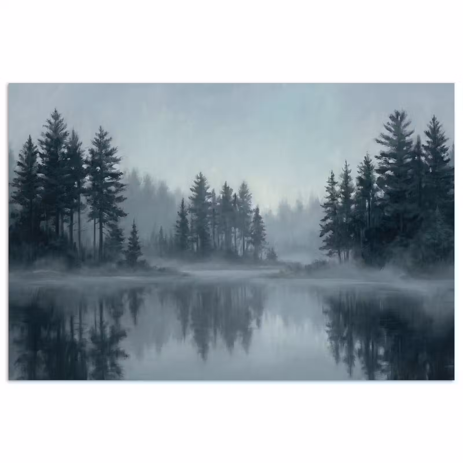 Poster - Bos - Meer - Mist - Natuur - Grijs — 1