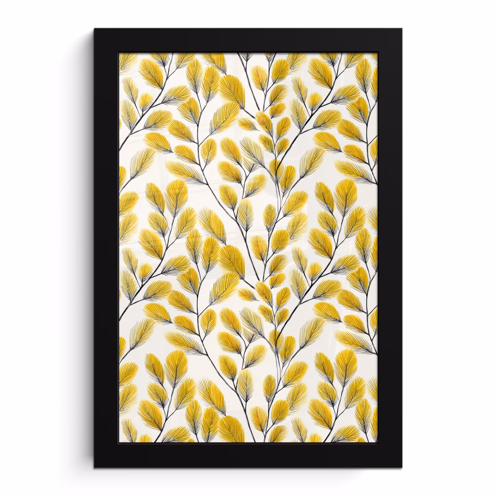 Poster met lijst - Bladeren - Botanisch - Elegant - Geel - Zwart — 1