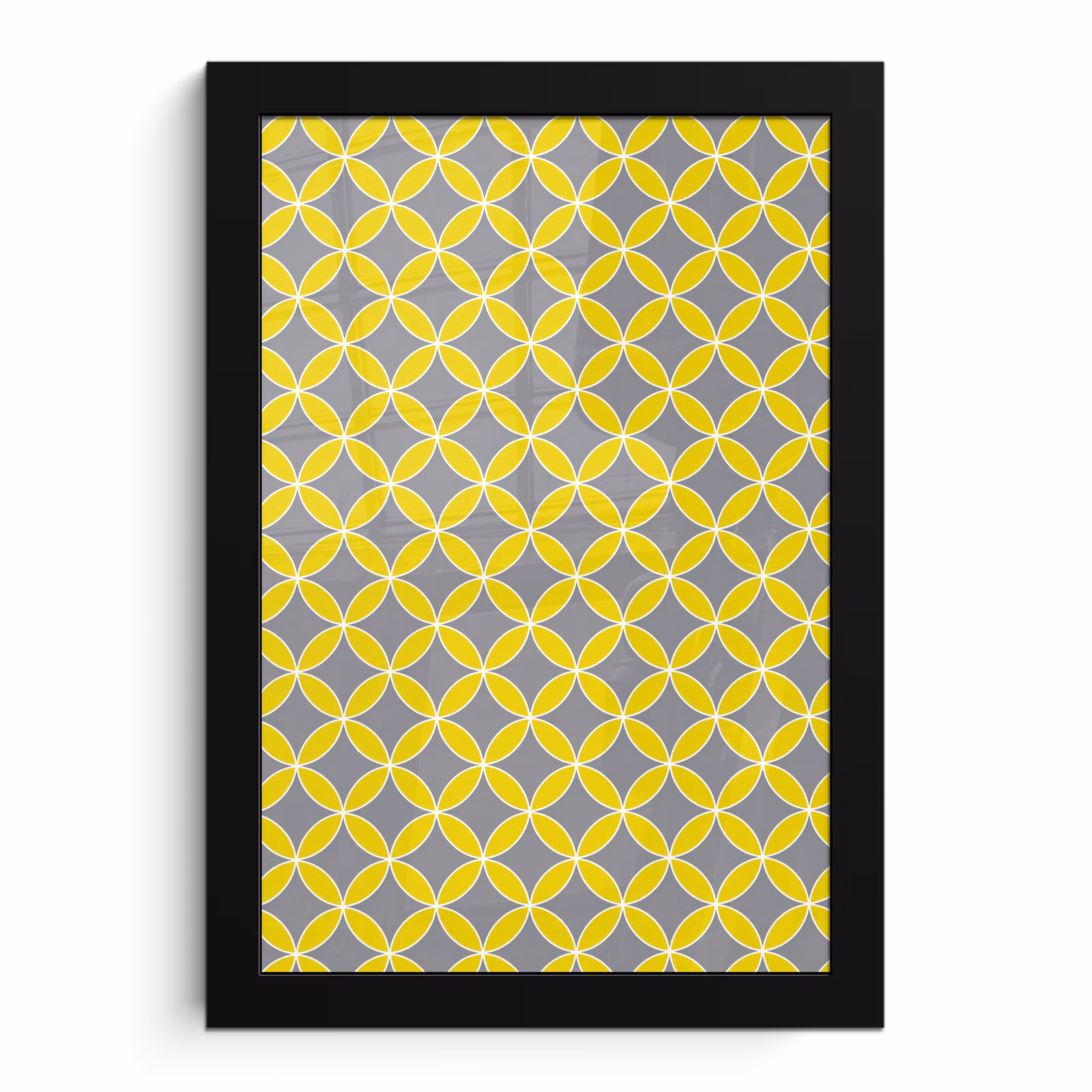 Poster met lijst - Geometrisch - Cirkels - Modern - Grijs - Geel — 1