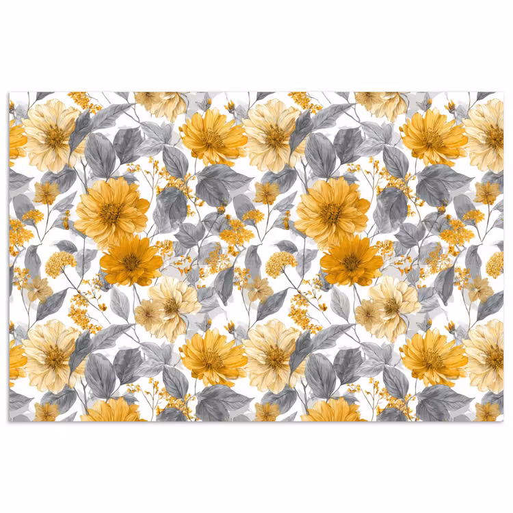 Poster - Bloemen - Botanisch - Elegant - Okergeel - Grijs — 1