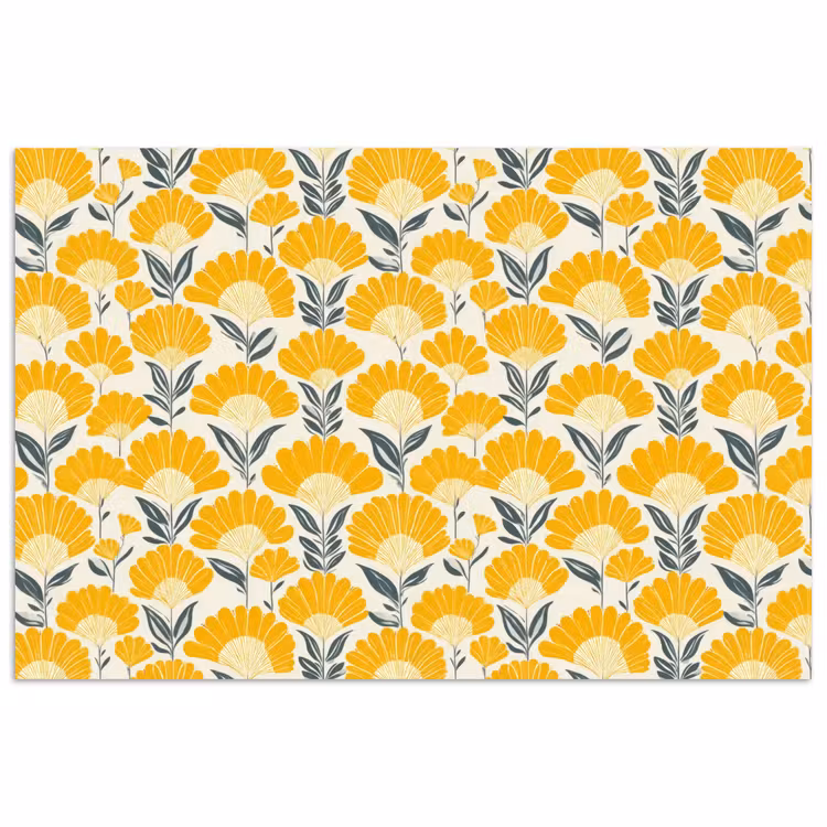 Poster - Bloemen - Retro - Botanisch - Okergeel - Grijs — 1