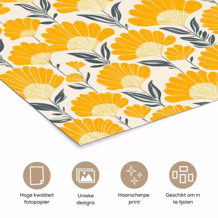 Poster - Bloemen - Retro - Botanisch - Okergeel - Grijs — 5