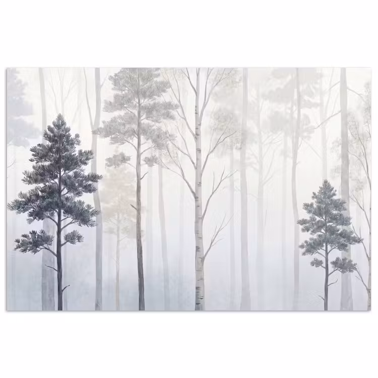 Poster - Bos - Bomen - Mist - Natuur - Illustratie - Grijs — 1