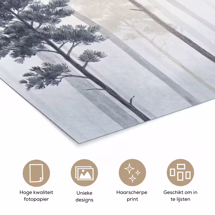 Poster - Bos - Bomen - Mist - Natuur - Illustratie - Grijs — 5
