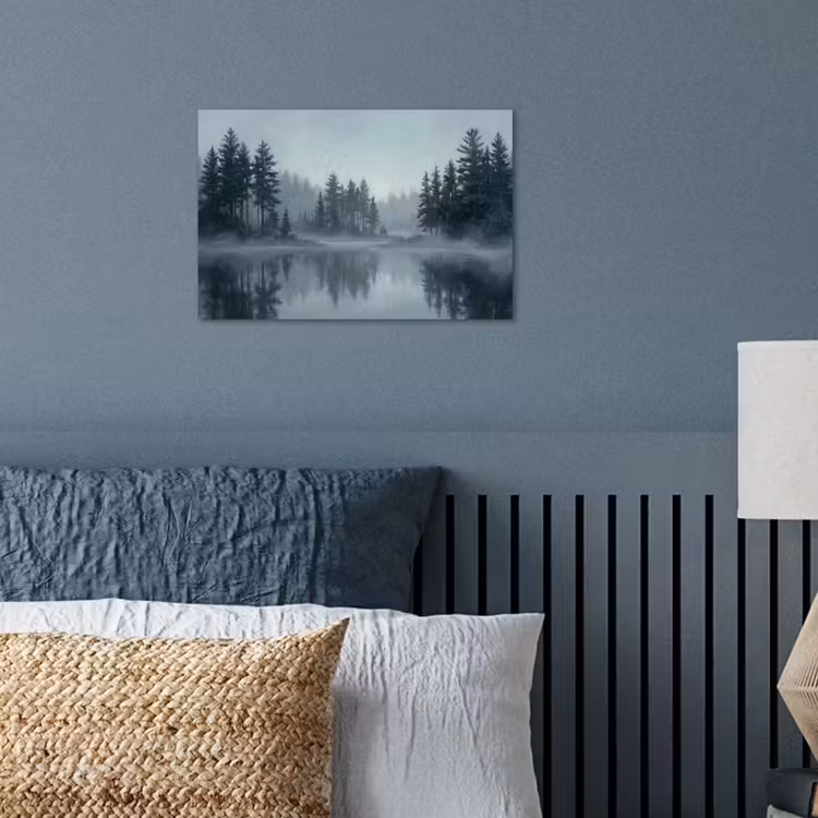 Poster - Bos - Meer - Mist - Natuur - Grijs — 3