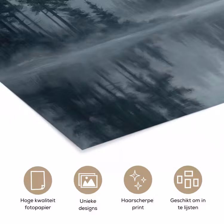 Poster - Bos - Meer - Mist - Natuur - Grijs — 5