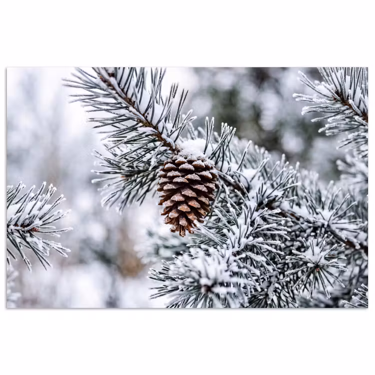 Poster - Dennenappel - Tak - Sneeuw - Winter - Sfeervol — 1