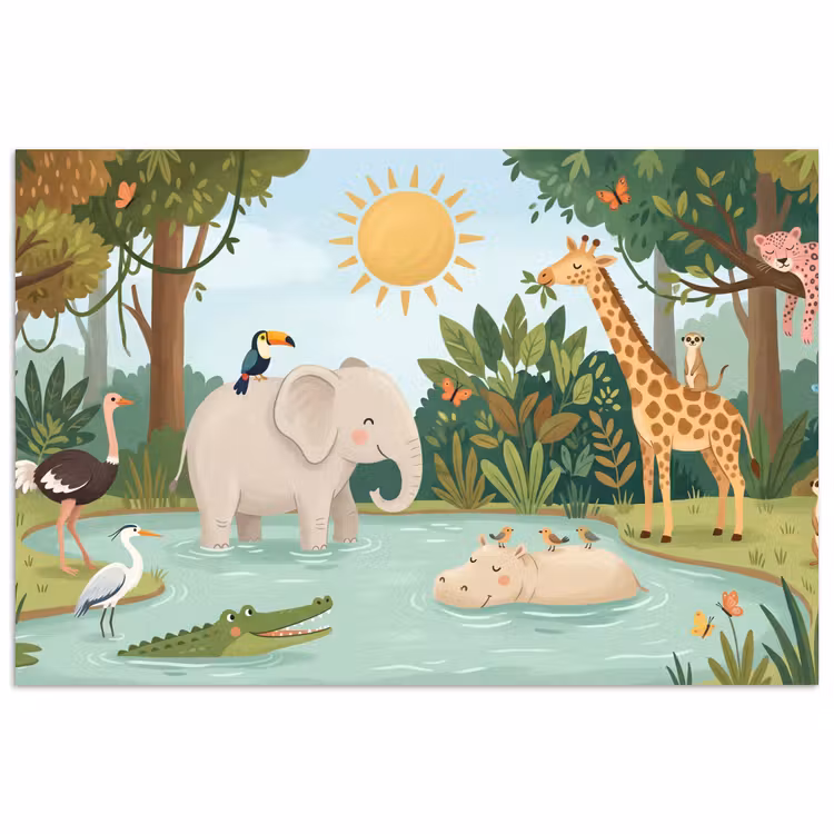 Poster - Jungle - Oase - Dieren - Kleurrijk — 1