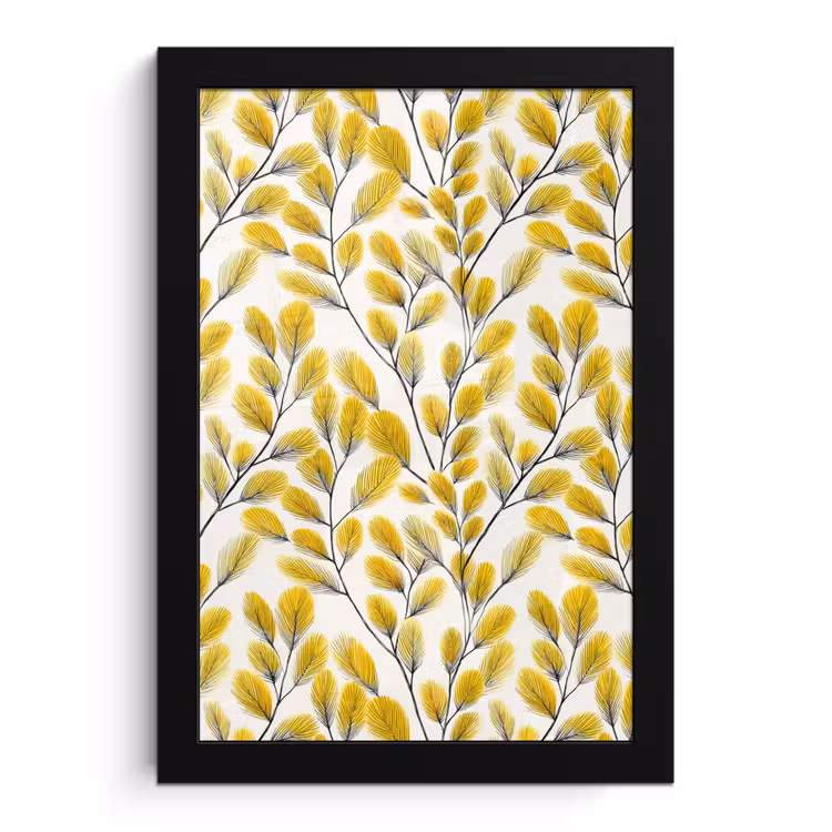 Poster met lijst - Bladeren - Botanisch - Elegant - Geel - Zwart — 1
