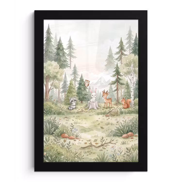 Poster met lijst - Bos - Dieren - Groen — 1
