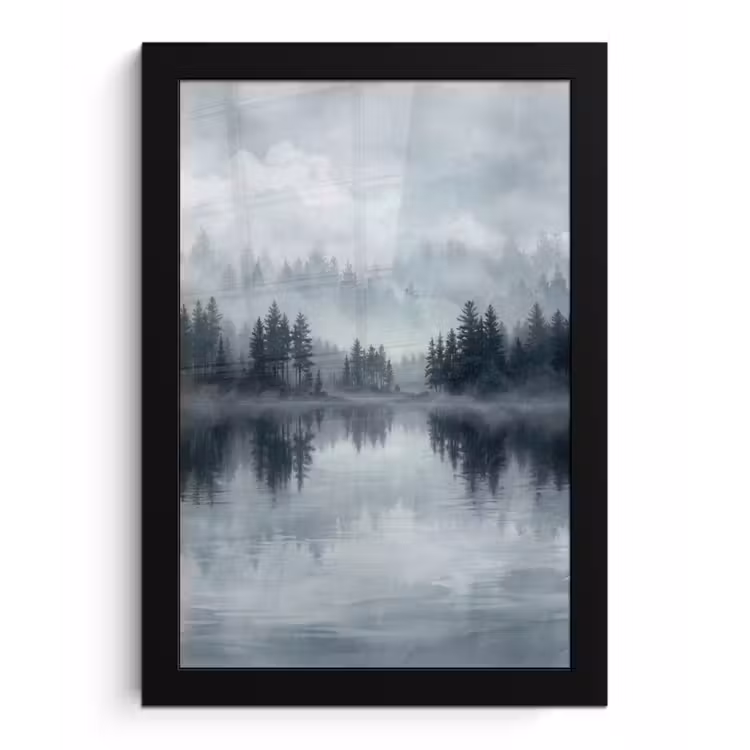 Poster met lijst - Bos - Meer - Mist - Natuur - Grijs — 1