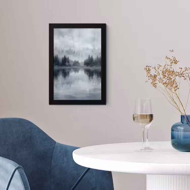 Poster met lijst - Bos - Meer - Mist - Natuur - Grijs — 2