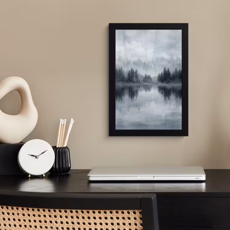 Poster met lijst - Bos - Meer - Mist - Natuur - Grijs — 3
