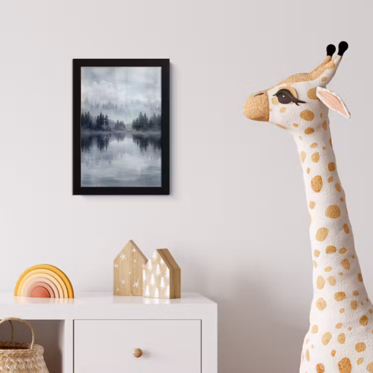 Poster met lijst - Bos - Meer - Mist - Natuur - Grijs — 5