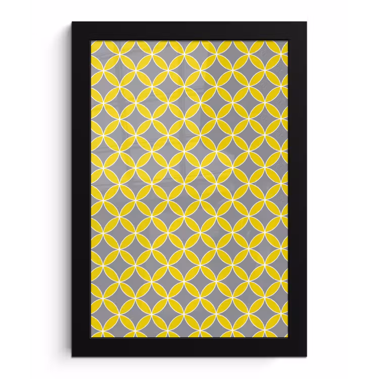 Poster met lijst - Geometrisch - Cirkels - Modern - Grijs - Geel — 1