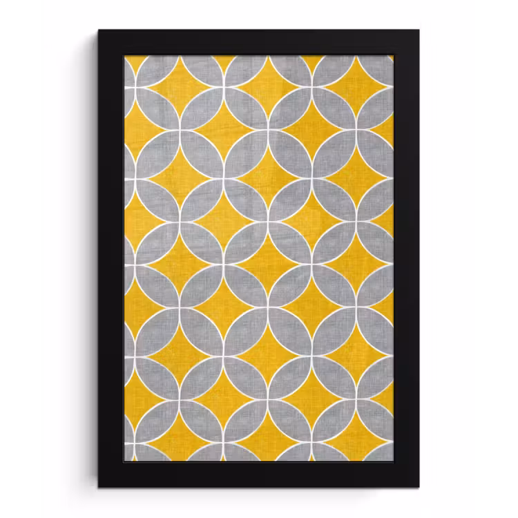Poster met lijst - Geometrisch - Cirkels - Textuur - Grijs - Geel — 1