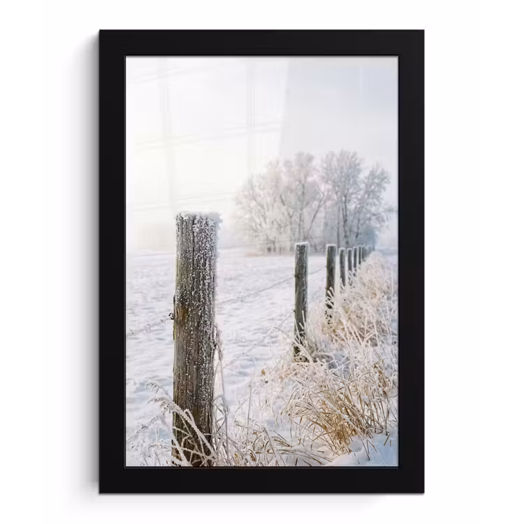 Poster met lijst - Hek - Sneeuw - Mist - Platteland - Nostalgisch — 1