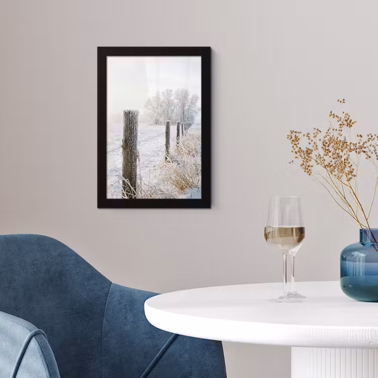 Poster met lijst - Hek - Sneeuw - Mist - Platteland - Nostalgisch — 2