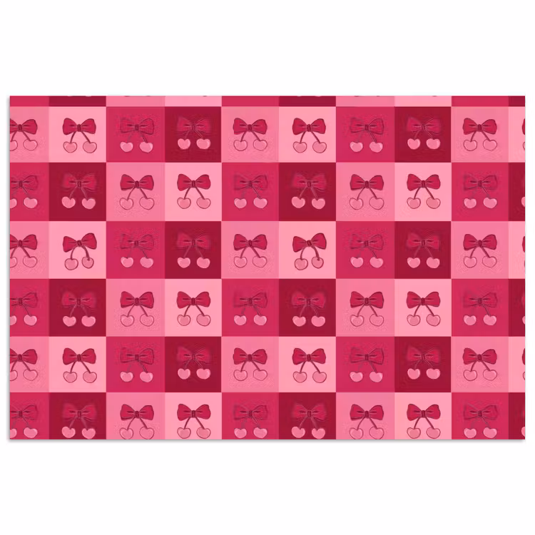 Poster - Kersen - Strikjes - Speels - Roze - Bordeaux — 1
