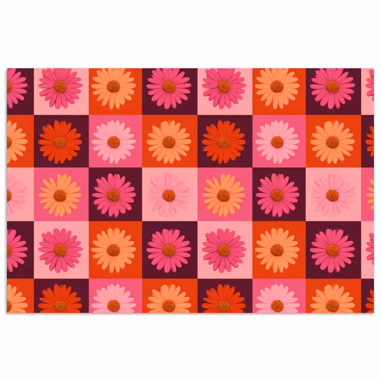 Poster - Madeliefjes - Dambord - Retro - Roze - Oranje — 1