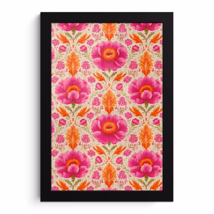 Poster met lijst - Bloemen - Barok - Roze - Oranje — 1