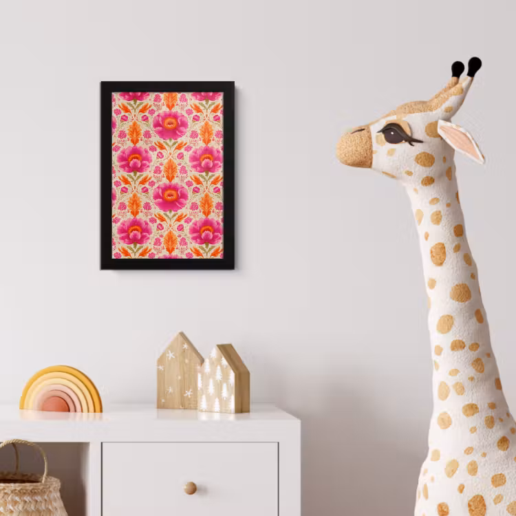 Poster met lijst - Bloemen - Barok - Roze - Oranje — 5