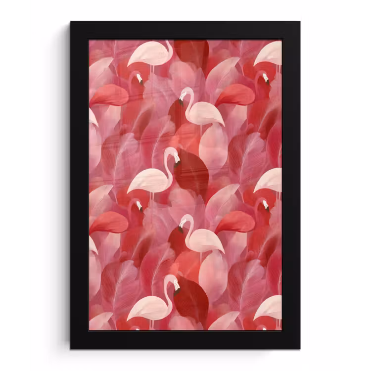Poster met lijst - Flamingo - Botanisch - Elegant - Roze - Rood — 1