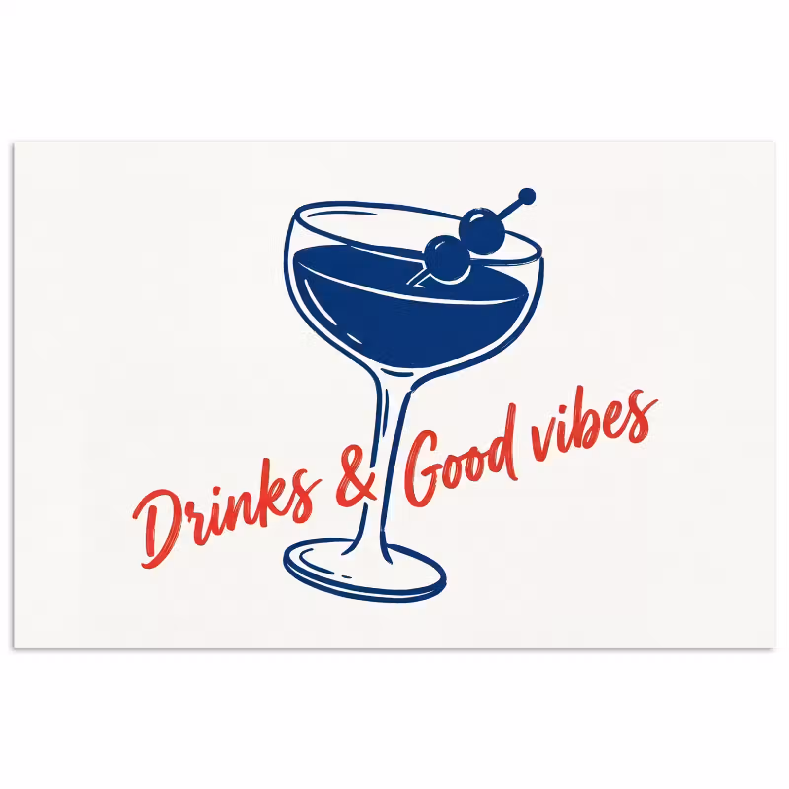 Poster - Cocktail - Glas - Illustratie - Blauw - Wit — 1