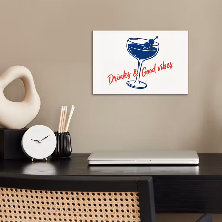 Poster - Cocktail - Glas - Illustratie - Blauw - Wit — 2