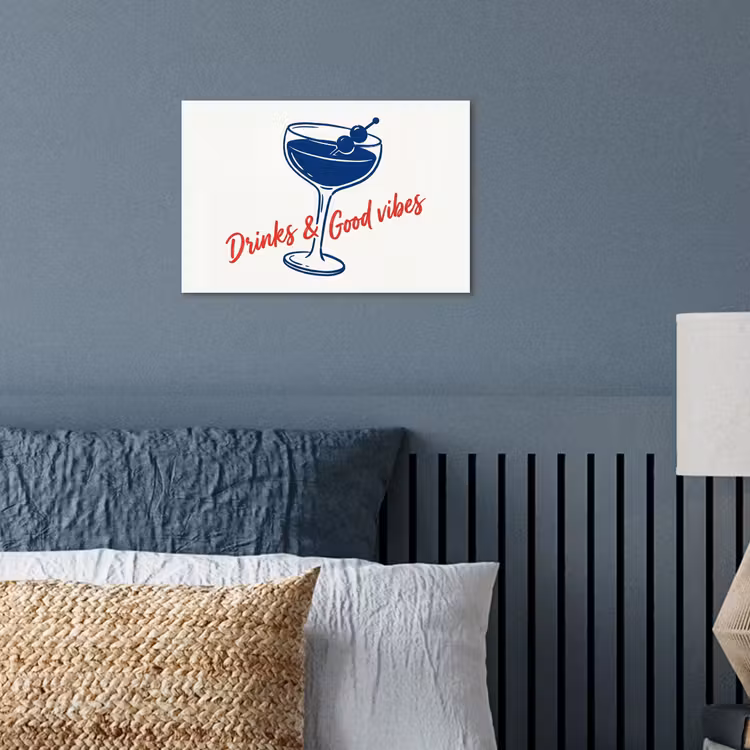 Poster - Cocktail - Glas - Illustratie - Blauw - Wit — 3