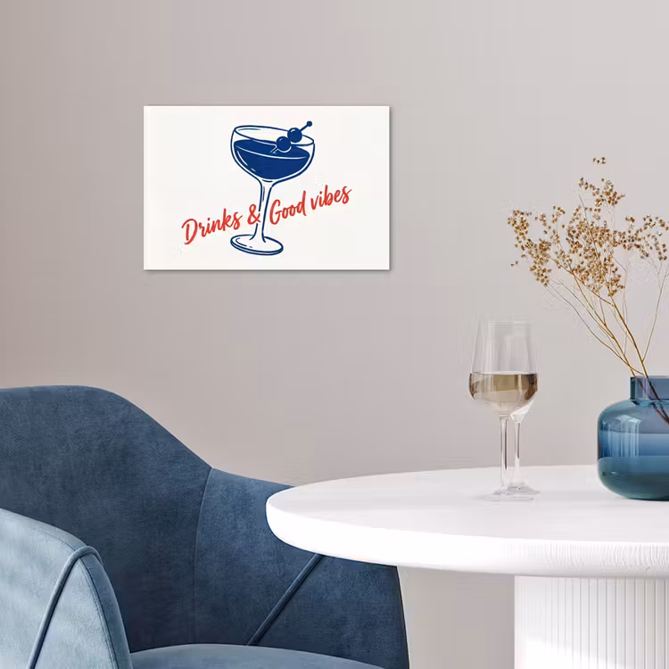 Poster - Cocktail - Glas - Illustratie - Blauw - Wit — 4