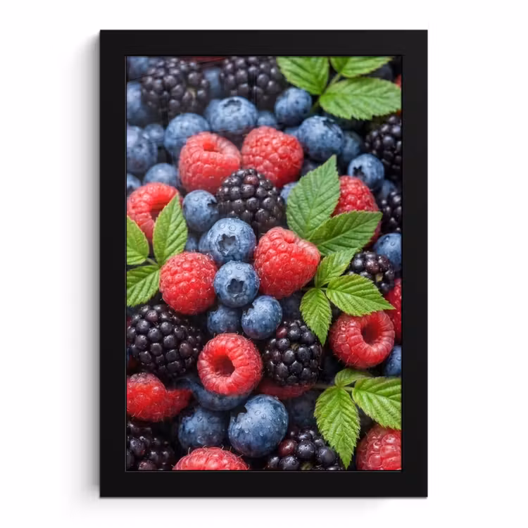 Poster met lijst - Bessen - Vers - Waterdruppels - Kleurrijk - Eten — 1