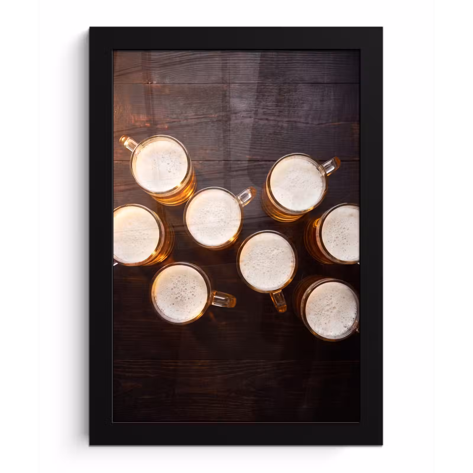 Poster met lijst - Bier - Glazen - Schuim - Hout - Drank — 1