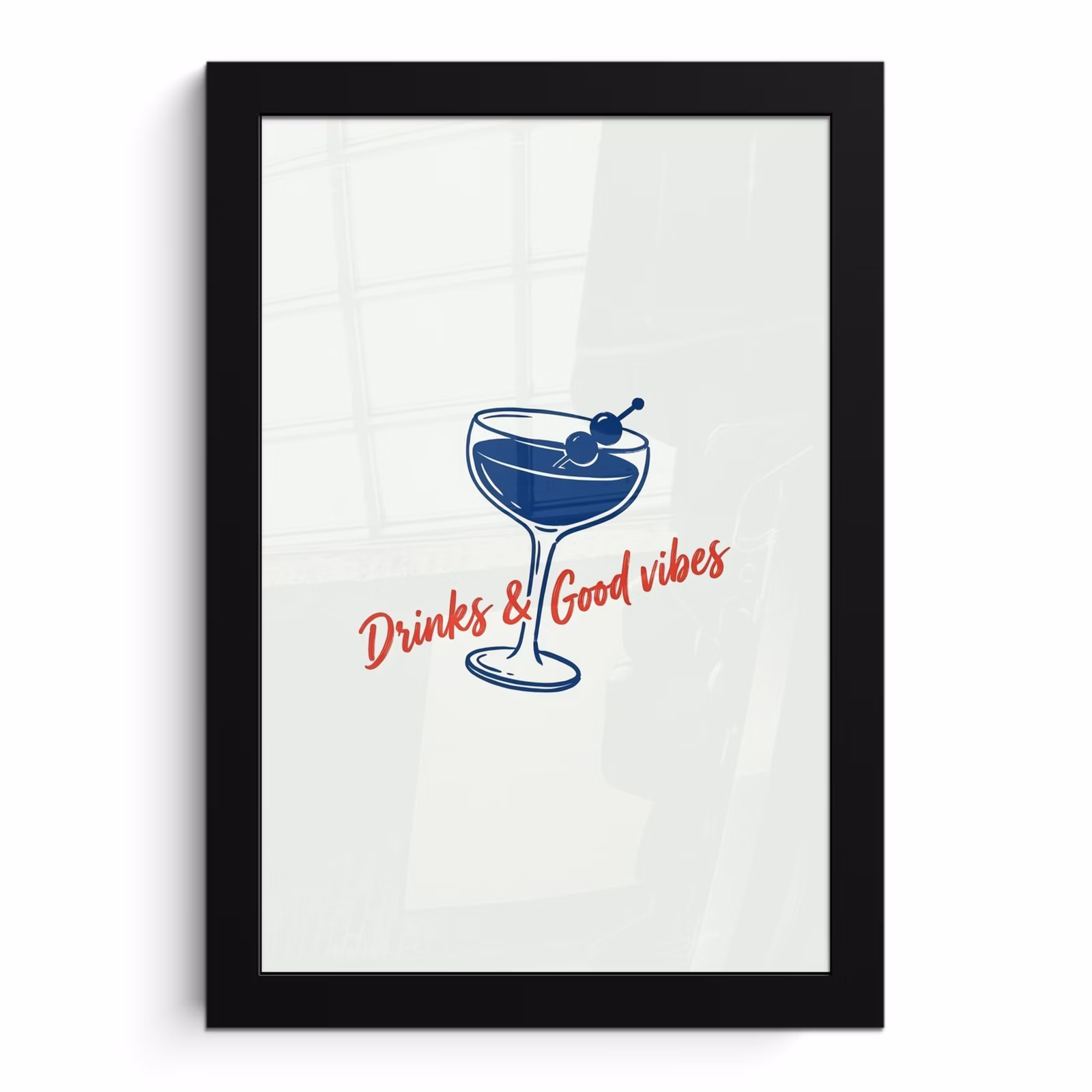 Poster met lijst - Cocktail - Glas - Illustratie - Blauw - Wit — 1