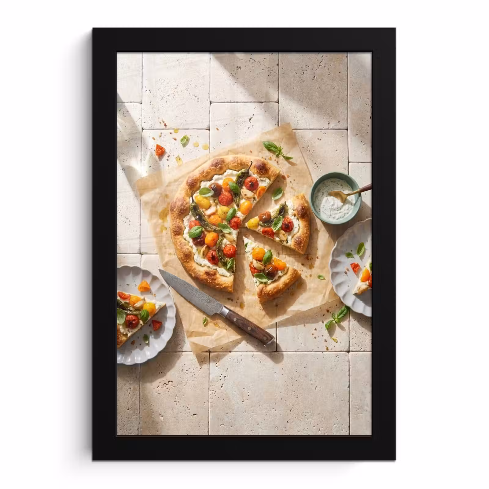 Poster met lijst - Eten - Tomaten - Basilicum - Maaltijd - Vers — 1