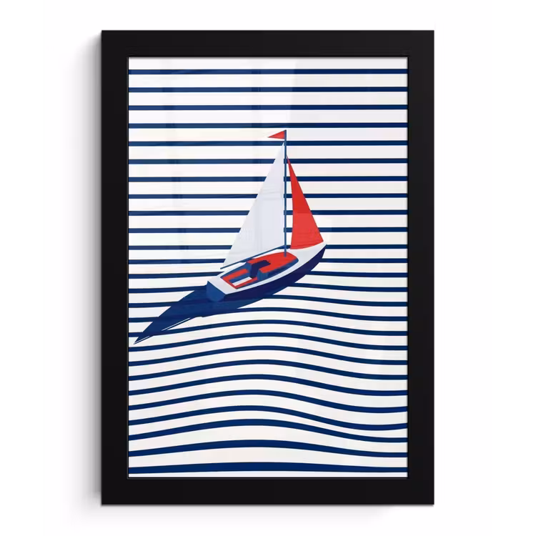 Poster met lijst - Boot - Water - Abstract - Blauw — 1