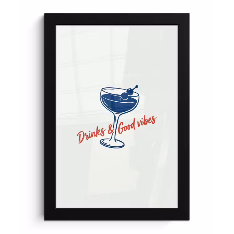 Poster met lijst - Cocktail - Glas - Illustratie - Blauw - Wit — 1