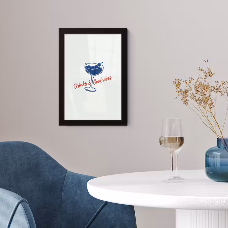 Poster met lijst - Cocktail - Glas - Illustratie - Blauw - Wit — 2