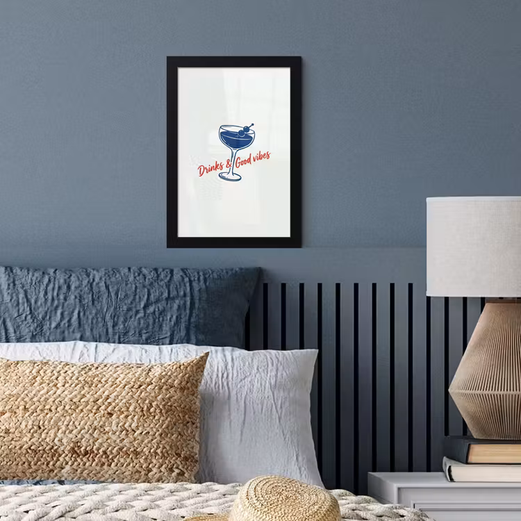 Poster met lijst - Cocktail - Glas - Illustratie - Blauw - Wit — 4