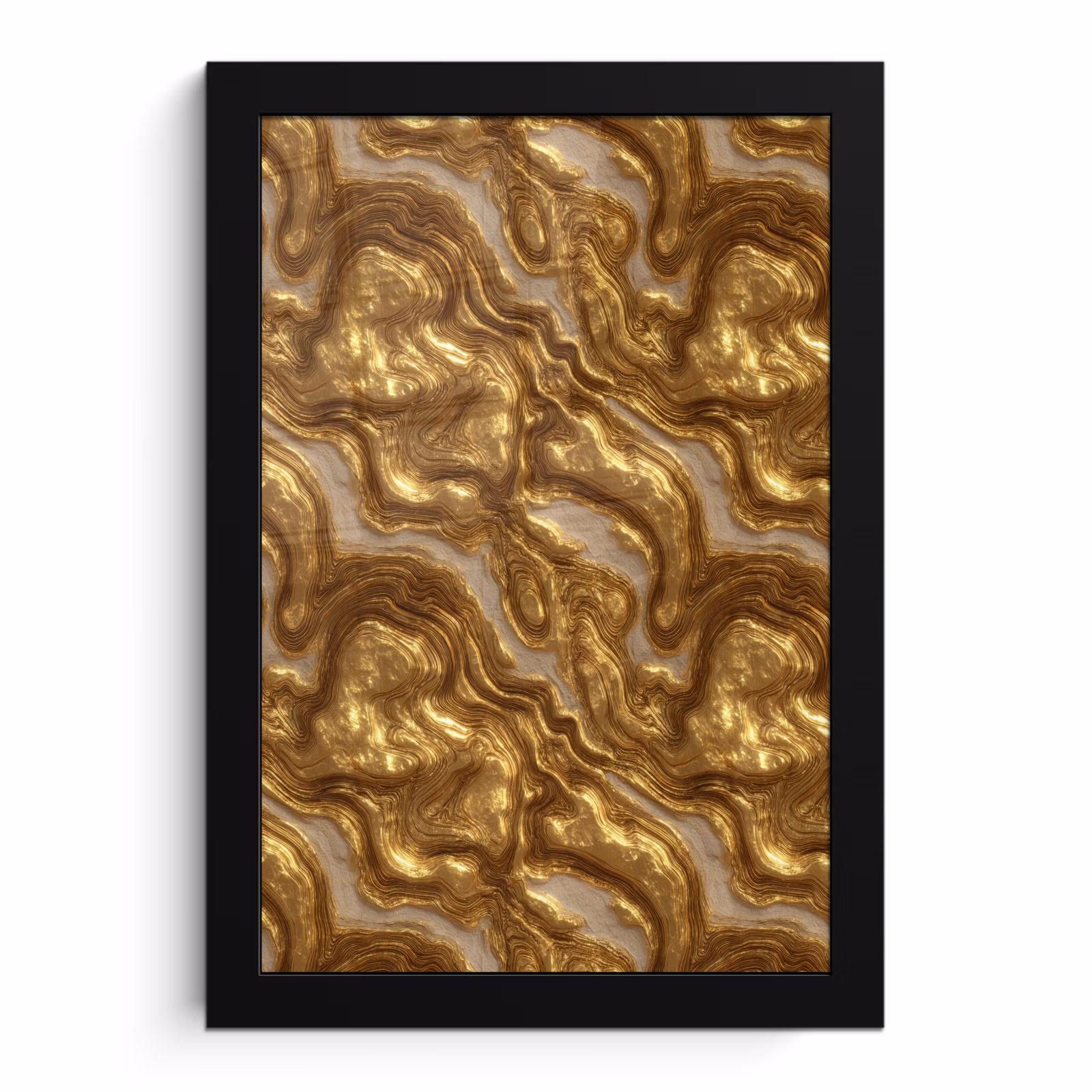 Poster met lijst - Golven - Organisch - Goud - Crème — 1