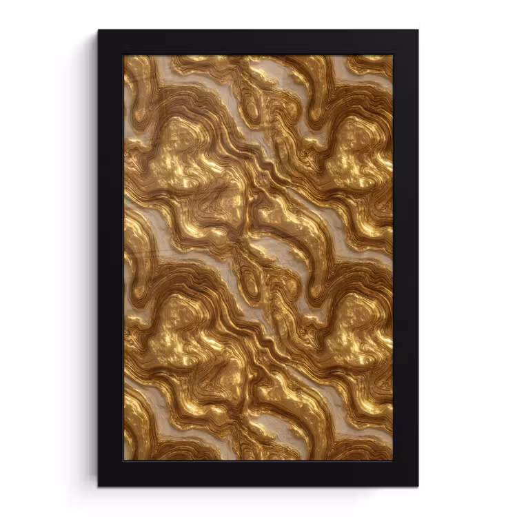 Poster met lijst - Golven - Organisch - Goud - Crème — 1
